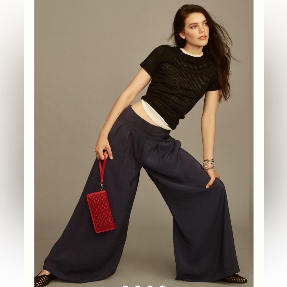 By Anthropologie High-Rise Pleated Wide-Leg Trousers in Black